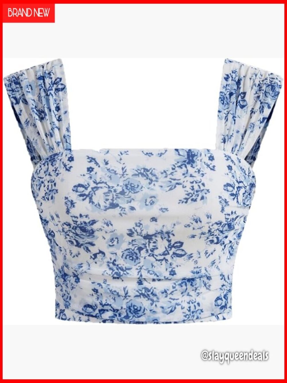 Floral Square Neck Crop Top Ruched Open Back Stretchy Summer Tank